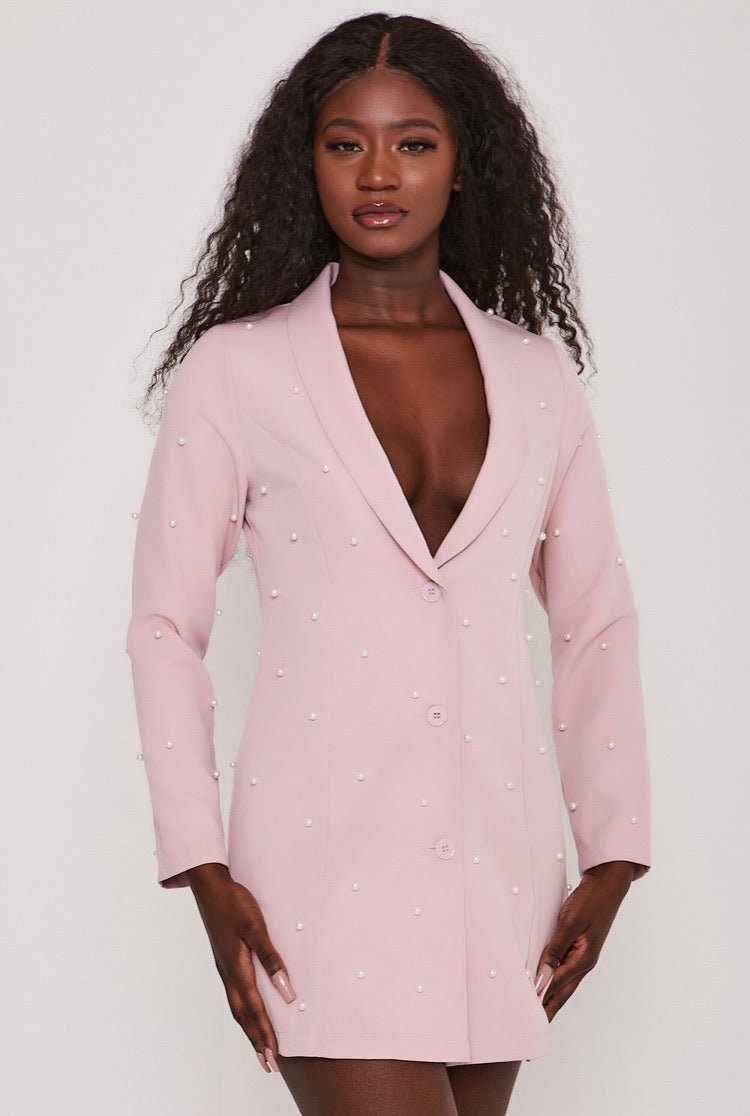 Pearl Embellished Tuxedo Collar Blazer ...